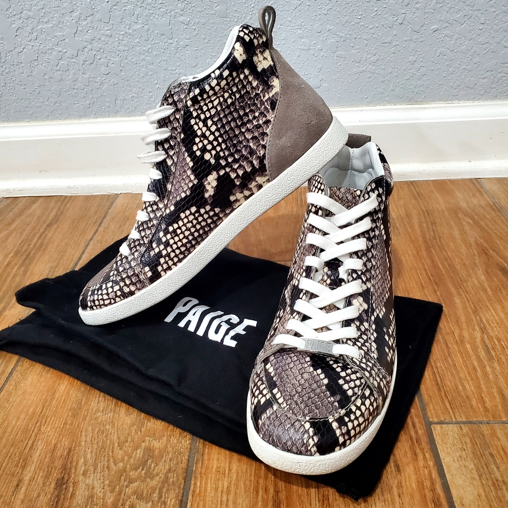 PAIGE Women's Snake Pattern Sneakers - Black and Brown